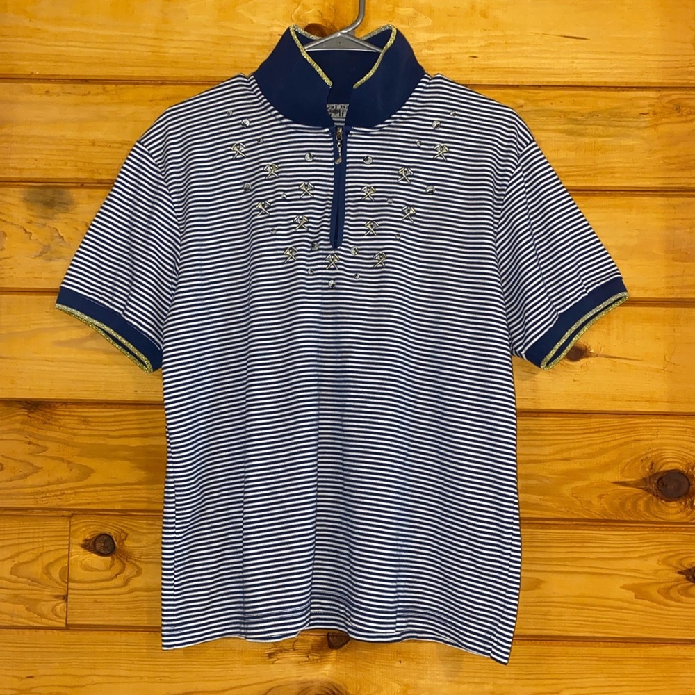 blue & white striped vintage golf shirt